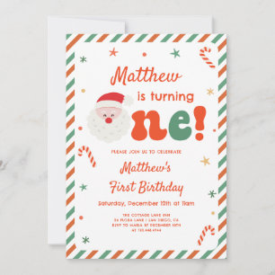 Photo Boy Christmas 1st Birthday Party Invitation