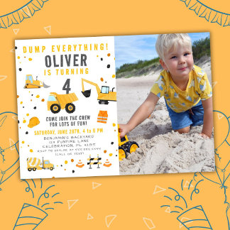 Photo Boy Dump Everything Construction Party Invitation