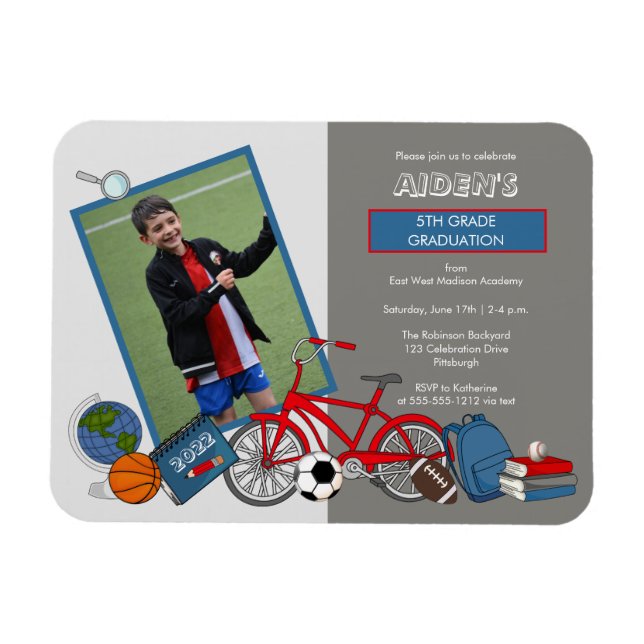 Photo Boy Elementary Graduation Party Invitation Magnet (Horizontal)