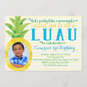 Photo Boy Luau Pineapple Birthday Invitation