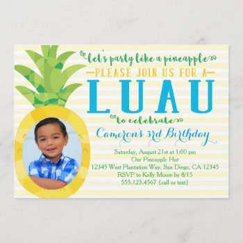 Photo Boy Luau Pineapple Birthday Invitation by seasidepapercompany at Zazzle