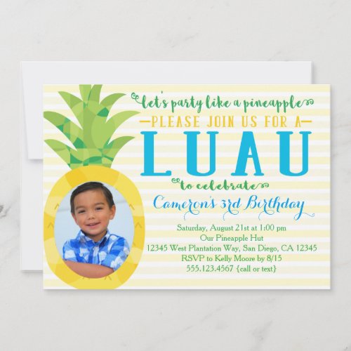 Photo Boy Luau Pineapple Birthday Invitation