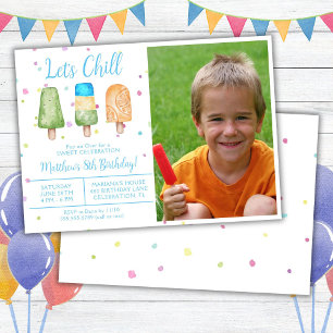 Photo Boy Summer Let's Chill Popsicle Birthday Invitation