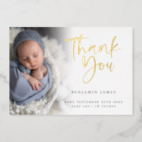 Photo Boy Thank You Birth Announcement Foil Card