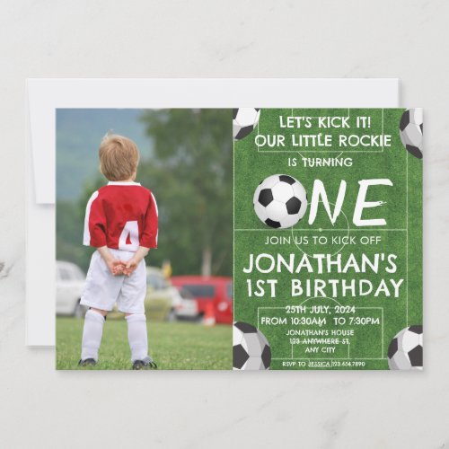 Photo Boys Cute Soccer Sports Kids 1st Birthday Invitation