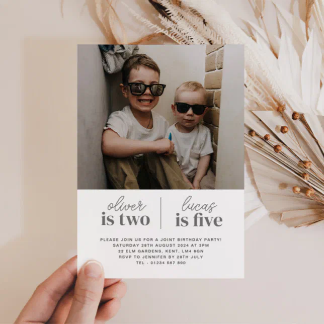 Photo Boys Joint Birthday Invitation - Script | Zazzle