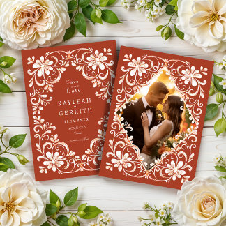 Photo Brick Red Shabby Chic Save The Date