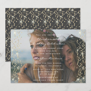 Photo Bridal Shower Birthday Coral Confetti Gray Invitation