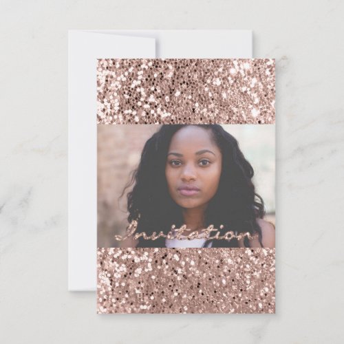 Photo Bridal Shower Rose Gold Glitter Graduation Invitation