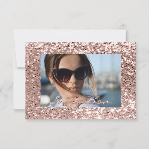 Photo Bridal Shower Rose Gold Glitter Graduation Invitation