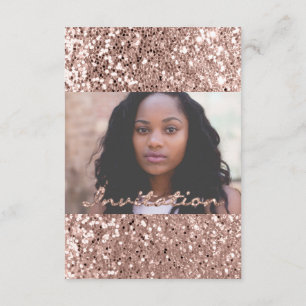 Photo Bridal Shower Rose Gold Glitter Graduation Invitation