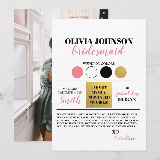 Photo Bridesmaid Proposal Color Palette Card (Front/Back)