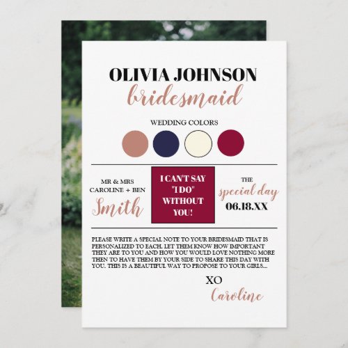 Photo Bridesmaid Proposal Info Card