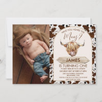 Photo Brown Highland Cow Cow Print 1st Birthday