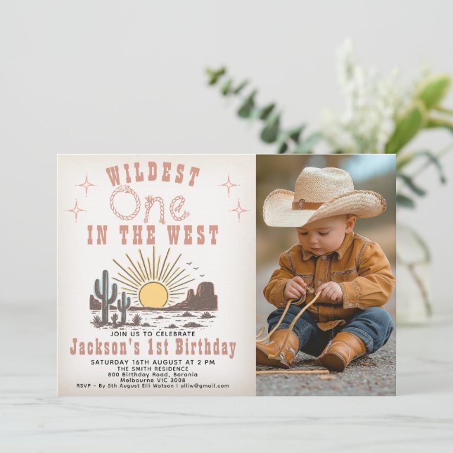 Photo Brown Widest One In The West 1st Birthday Invitation (Standing Front)