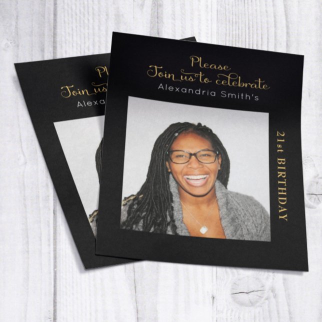 Photo Budget 21st Birthday Invitation Black Gold (Creator Uploaded)