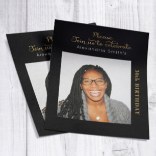 Photo Budget 30th Birthday Invitation Black Gold