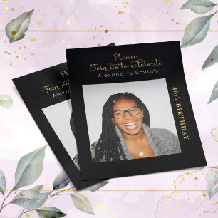 Photo Budget 40th Birthday Invitation Black Gold