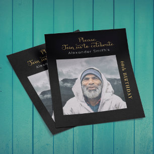 Photo Budget 60th Birthday Invitation Black Gold