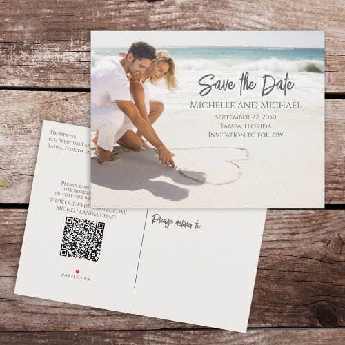 Photo Budget Modern Save the Date Wedding QR Code Announcement Postcard