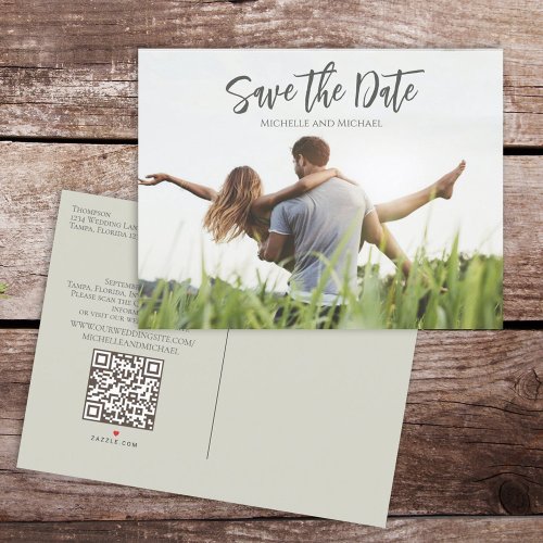 Photo Budget Modern Wedding Save the Date QR Code Announcement Postcard