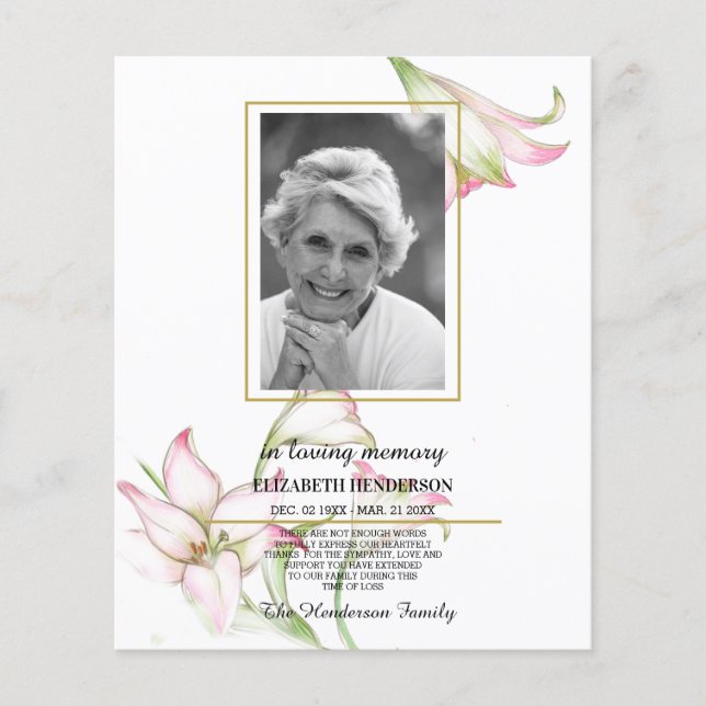 PHOTO Budget Sympathy In Loving Memory. Flyer (Front)