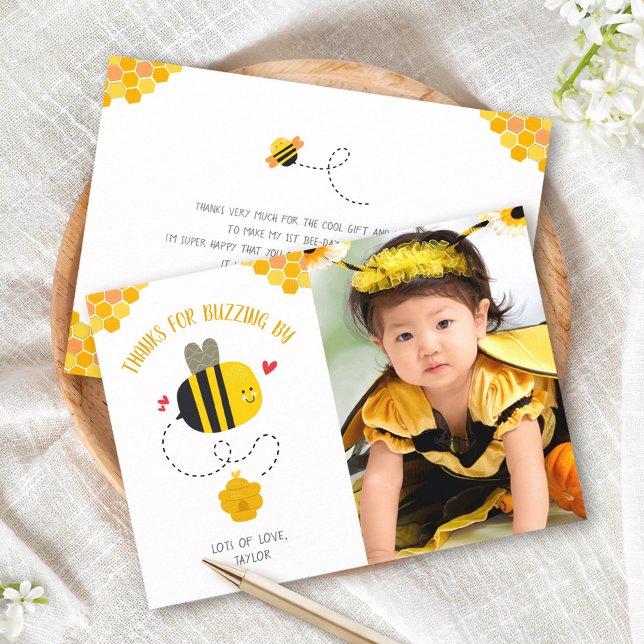 Photo Bumble Bee Cute Kawaii Birthday Buzzing By Thank You Card (Creator Uploaded)