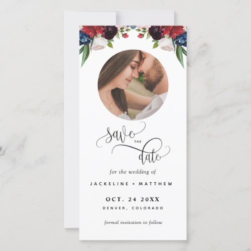 Photo Burgundy Blue Wedding Save The Date Bookmark