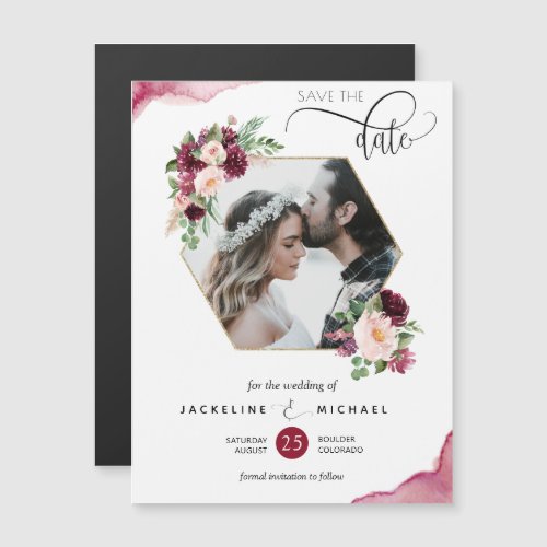 Photo Burgundy Blush Wedding Save the Date Magnet