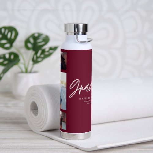 Photo burgundy graduation script modern elegant water bottle