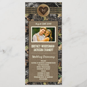 Photo Burlap + Carved Heart Camo Wedding  Programs