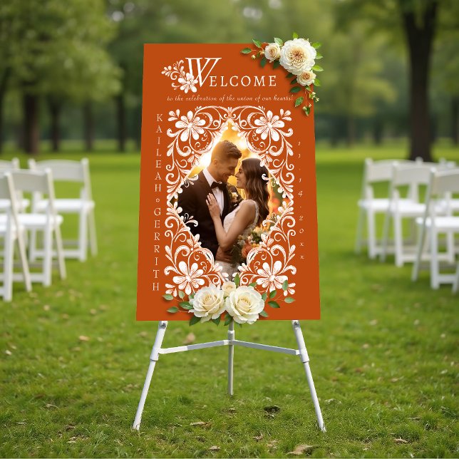 Photo Burnt Orange Chic Wedding Welcome Sign (Creator Uploaded)