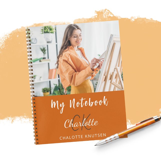 Photo burnt orange monogram name notebook (Creator Uploaded)