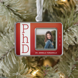 Photo Burnt Orange PhD Graduation Christmas Ornament