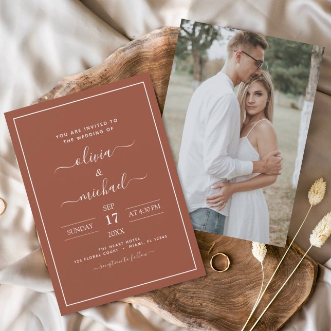 Photo Burnt Orange Terracotta Boho Wedding Invitation (Creator Uploaded)