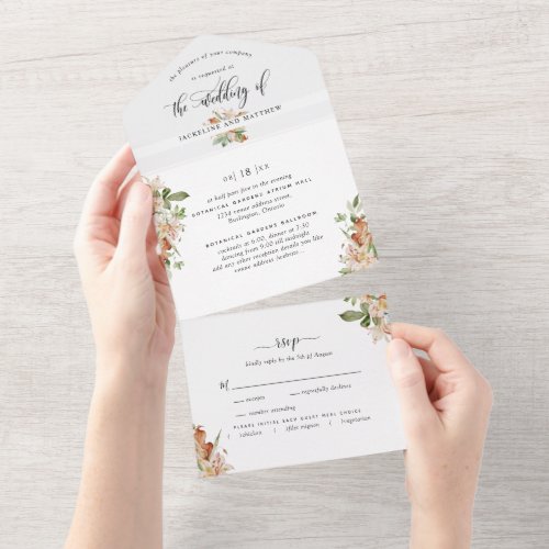 Photo Burnt Orange Wedding w Perforated RSVP All In One Invitation