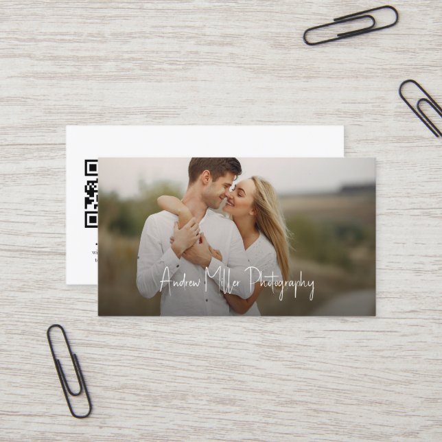Photo Business card with QR Code script overlay (Front/Back In Situ)