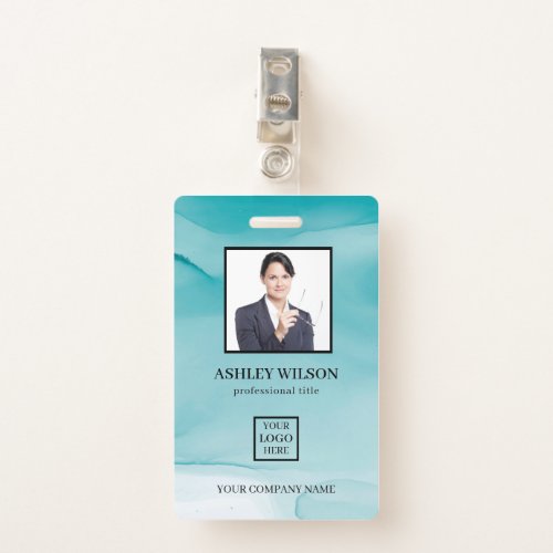 Photo Business ID On Blue Alcohol Ink Badge