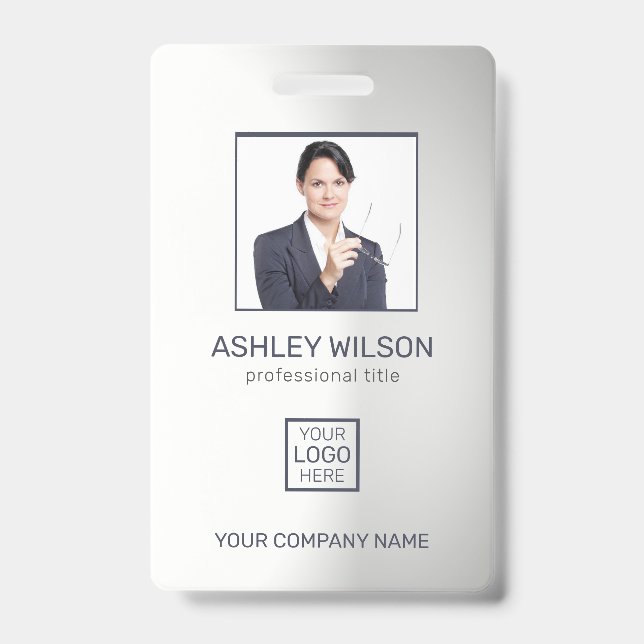 Photo Business ID On Gradient Gray Badge (Front)
