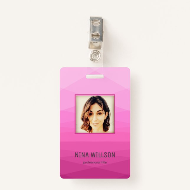 Photo Business ID On Pink Polygonal Badge (Front with Clip)