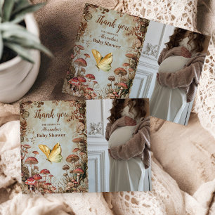 Photo Butterfly Mushroom Woodland Baby Shower Thank You Card