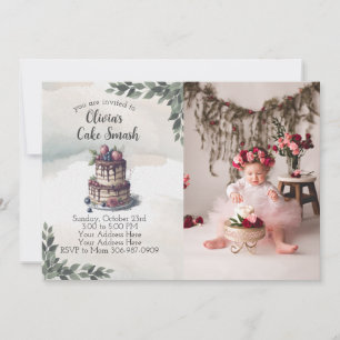 Photo Cake Smash First Birthday Party Invitation