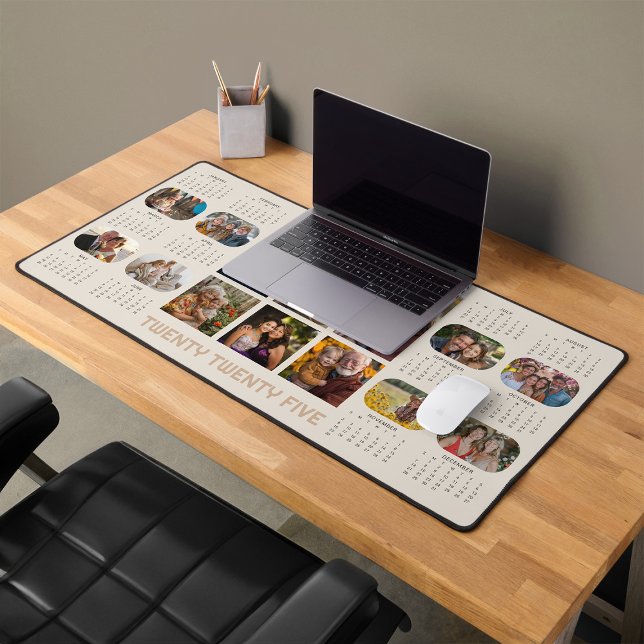 Photo Calendar 2025 Full Year 14 Photos Beige Desk Mat (2025 Desk Mat Photo Calendar from the Personalized Calendars Collection by Darling & May)