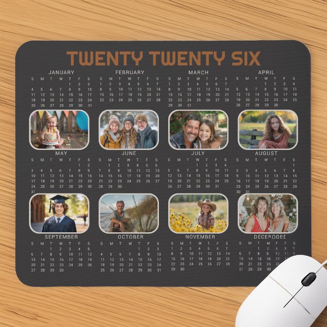Photo Calendar 2026 Full Year Black Mousepad (2026 Photo Calendar Mouse Mat by Darling & May)