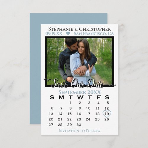 Photo Calendar Dusty Blue Wedding Save Our Date Card