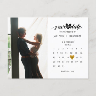Photo Calendar Elegant Gold Heart Save the Date  Announcement Postcard
