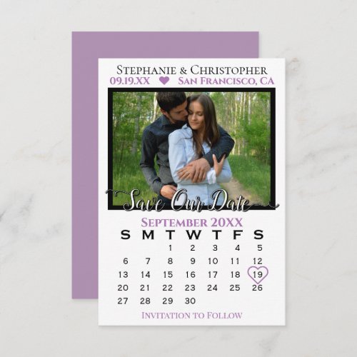 Photo Calendar Lavender Wedding Save Our Date Card