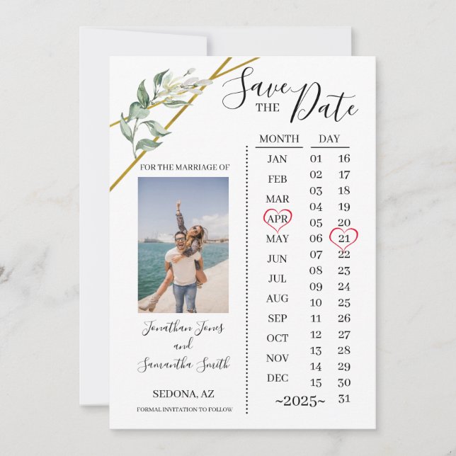 Photo calendar save the Date Greenery wedding Invitation (Front)
