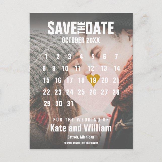 Photo Calendar Save the Date Modern Postcard (Front)