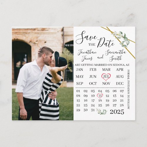 Photo calendar save the Greenery wedding day Postcard